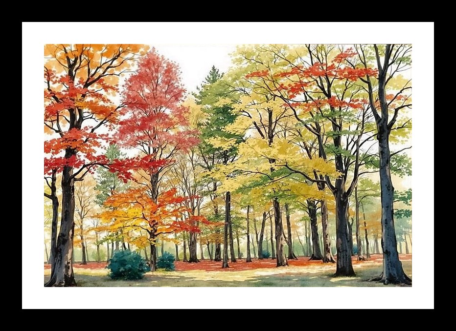 Autumnal Watercolor Trees Portrait - Wall Art, Interior Accents, Framing Solutions, Residential/Commercial Decor, Premium Gifts | Size: 8 x 12 inches