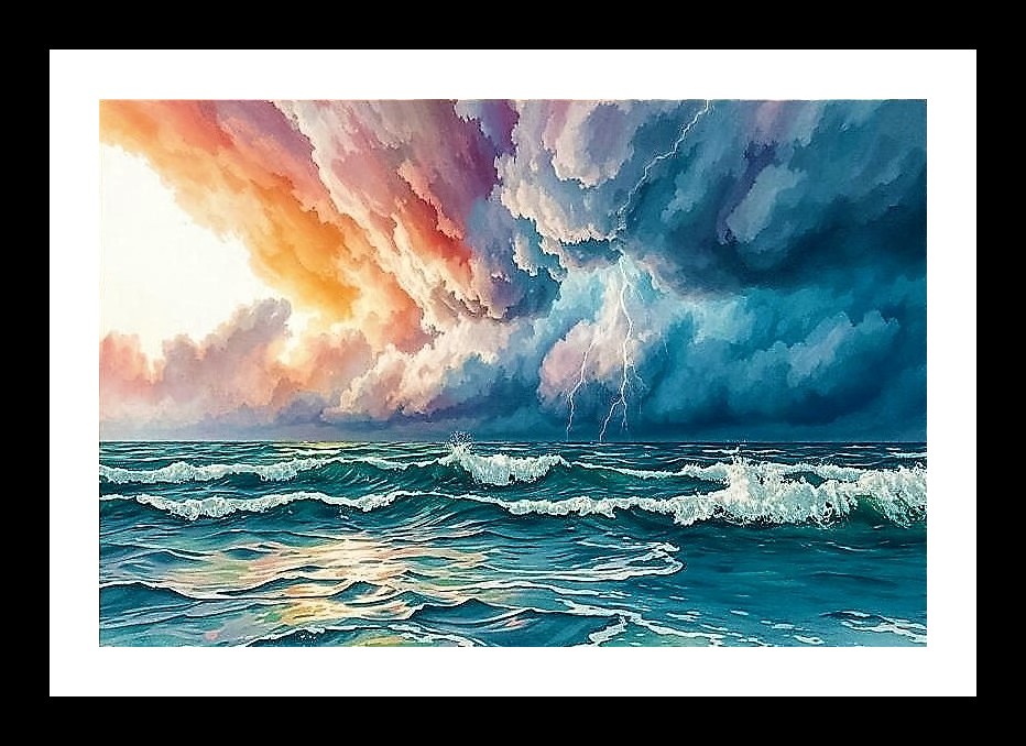 Coastal Serenity: Watercolor Masterpiece of Crashing Waves and Majestic Currents, Photo Frame With Photo, Wall Hanging Art, Wall Decor, Home Decor, Picture Frame | Size: 8 x 12 inches