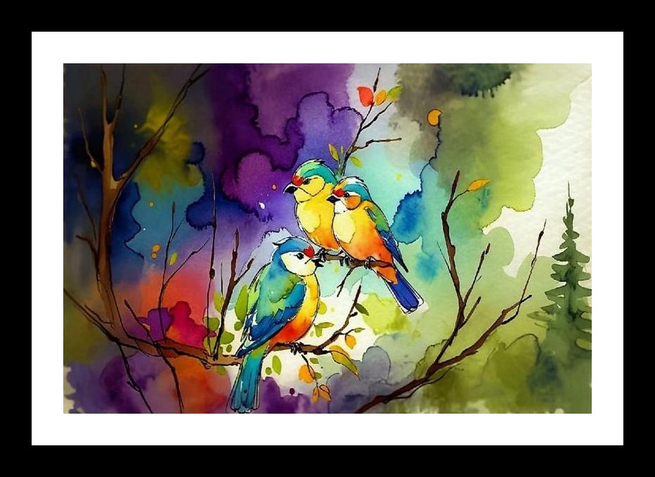 Whimsical Birds Watercolor Landscape Portrait Wall Art, Interior Accents, Framing Solutions, Residential/Commercial Decor, Premium Gifts | Size: 8 x 12 inches