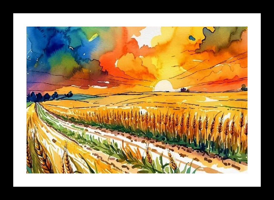 Golden Wheat Field Sunset Portrait - Wall Art, Interior Accents, Framing Solutions, Residential/Commercial Decor, Premium Gifts | Size: 8 x 12 inches