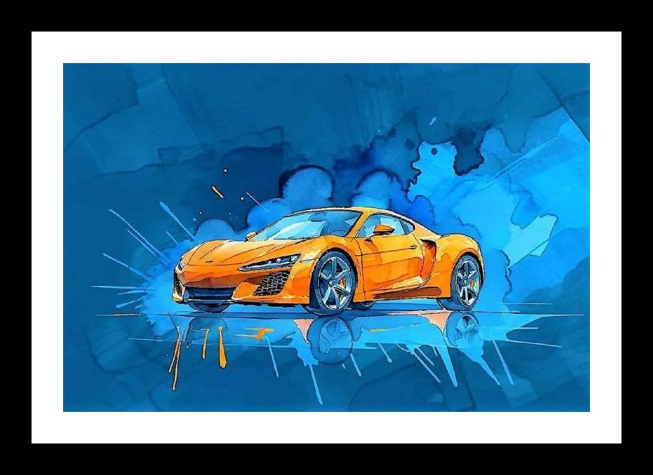 Orange Racer, Blue Dream. Wall Art, Interior Accents, Framing Solutions, Residential/Commercial Decor, Premium Gifts | Size: 8 x 12 inches