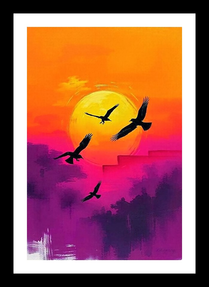 Sunset Silhouette Birds Portrait - Elegant Home Decor Photo Frame With Photo, Wall Hanging Art, Wall Decor, Home Decor, Picture Frame | Size: 8 x 12 inches