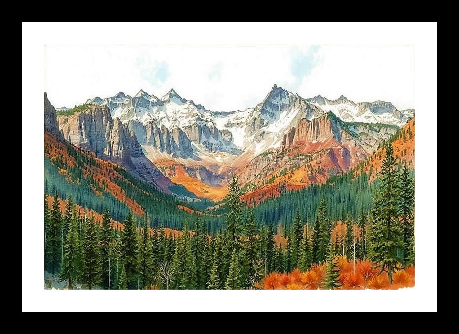 Majestic Mountain Vista Portrait: Snow Peaks & Greenery Wall Art, Interior Accents, Framing Solutions, Residential/Commercial Decor, Premium Gifts | Size: 8 x 12 inches