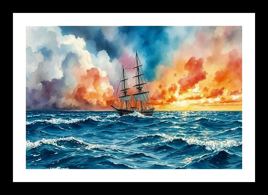 Seascape Sailboat Portrait: Artful Print of Courageous Voyage Photo Frame With Photo, Wall Hanging Art, Wall Decor, Home Decor, Picture Frame | Size: 8 x 12 inches