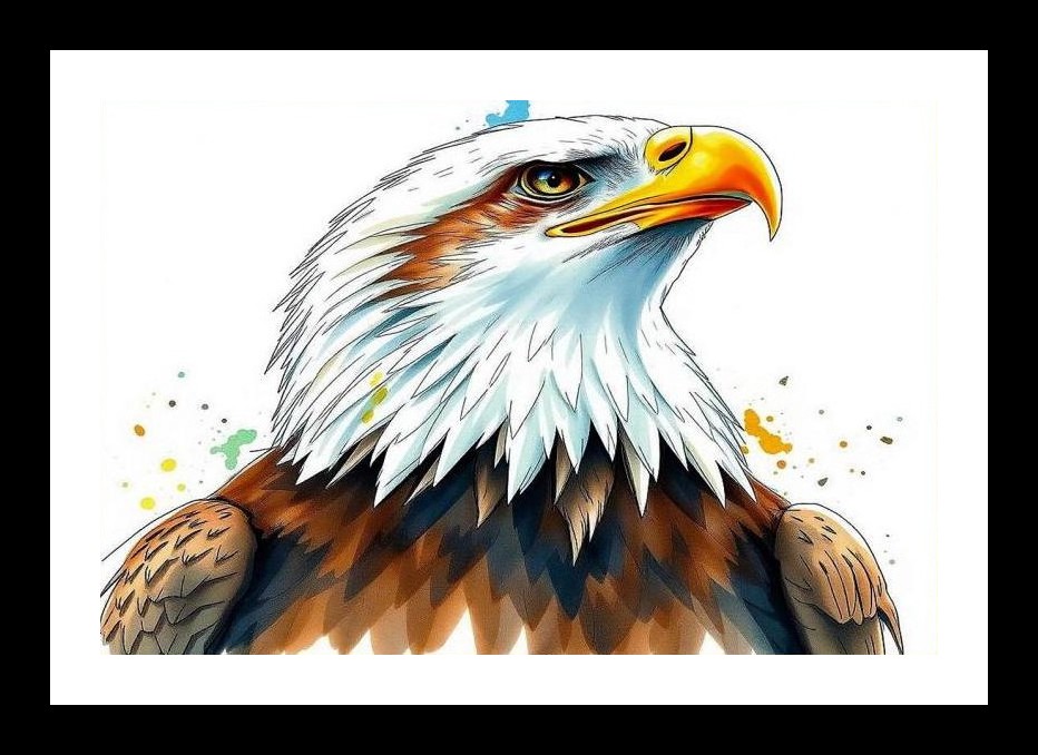 Majestic Bald Eagle Watercolor Portrait - Vibrant Feather Detail Wall Art, Interior Accents, Framing Solutions, Residential/Commercial Decor, Premium Gifts | Size: 8 x 12 inches
