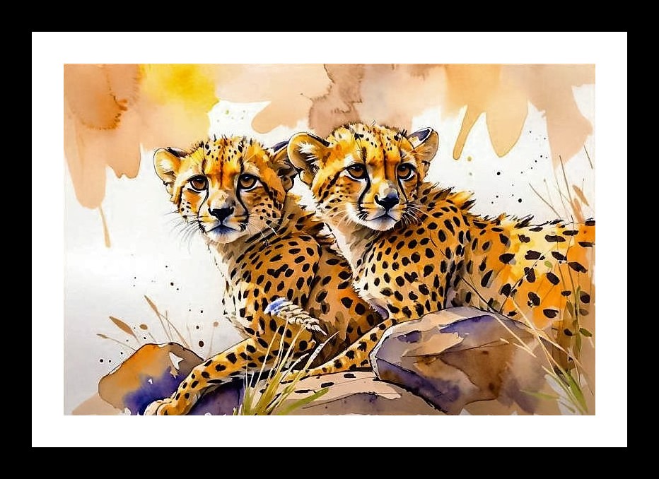 Golden Cheetah Cub Cuddle Portrait Wall Art, Interior Accents, Framing Solutions, Residential/Commercial Decor, Premium Gifts | Size: 8 x 12 inches