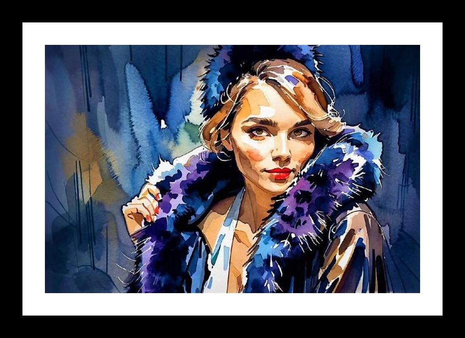 Glamorous Watercolor Woman in Fur - Elegant Portrait Wall Art, Interior Accents, Framing Solutions, Residential/Commercial Decor, Premium Gifts | Size: 8 x 12 inches
