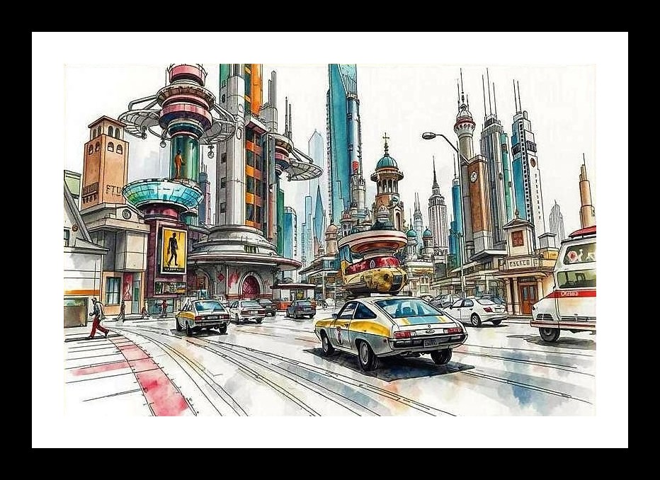 A Watercolor Vision of Futuristic Architecture and Urban Landscapes, Photo Frame With Photo, Wall Hanging Art, Wall Decor, Home Decor, Picture Frame | Size: 8 x 12 inches
