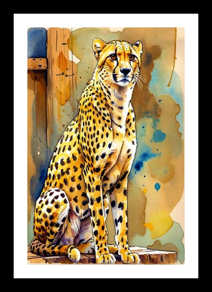 Watercolor Cheetah Portrait - Stunning Wall Art. Photo Frame With Photo, Wall Hanging Art, Wall Decor, Home Decor, Picture Frame | Size: 8 x 12 inches