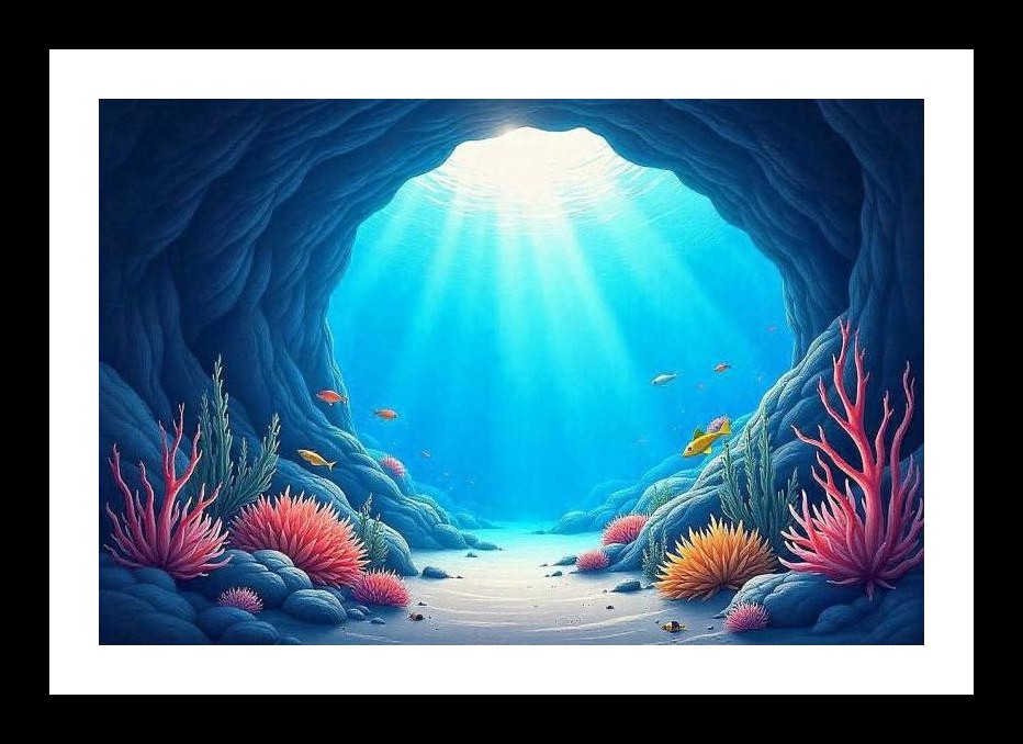 Sunbeam Cavern: Underwater Coral Reef Portrait Wall Art, Interior Accents, Framing Solutions, Residential/Commercial Decor, Premium Gifts | Size: 8 x 12 inches