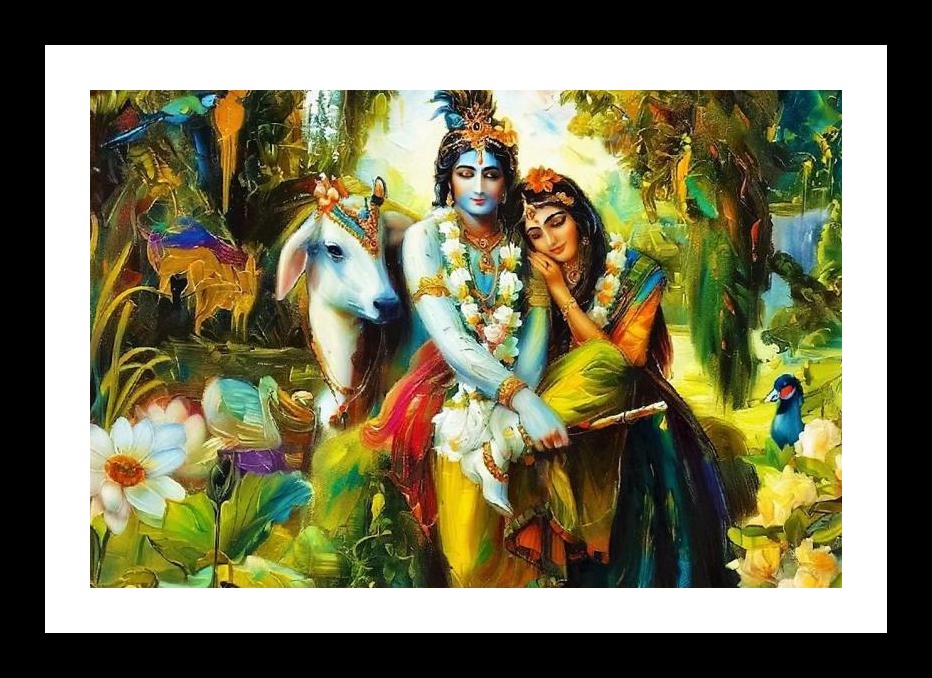 Krishna Radha Embrace: Paradise Portrait. Wall Art, Interior Accents, Framing Solutions, Residential/Commercial Decor, Premium Gifts | Size: 8 x 12 inches