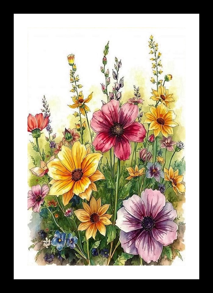 Exquisite Watercolor Floral Portrait: A Symphony of Vivid Hues, Photo Frame With Photo, Wall Hanging Art, Wall Decor, Home Decor, Picture Frame | Size: 8 x 12 inches