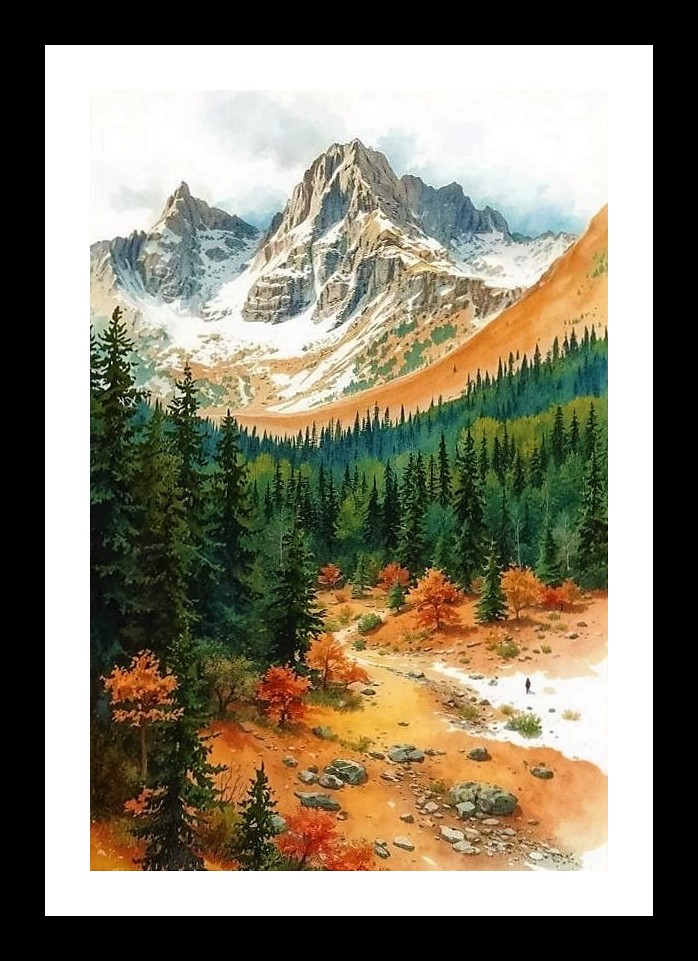 Majestic Mountain Vista Portrait: Snow Peaks & Lush Foothills. Photo Frame With Photo, Wall Hanging Art, Wall Decor, Home Decor, Picture Frame | Size: 8 x 12 inches