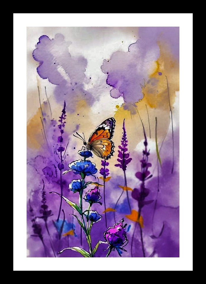 Watercolor Butterfly & Floral Landscape Art - Nature's Beauty Wall Art, Interior Accents, Framing Solutions, Residential/Commercial Decor, Premium Gifts | Size: 8 x 12 inches