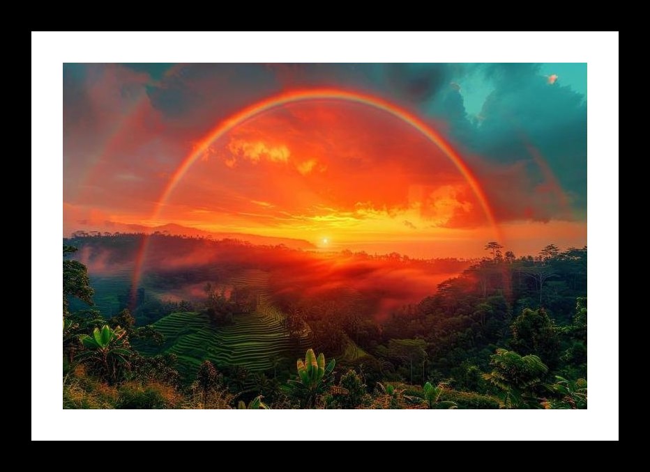 Sunset Rainbow Rice Terraces - Wall Art, Interior Accents, Framing Solutions, Residential/Commercial Decor, Premium Gifts | Size: 8 x 12 inches