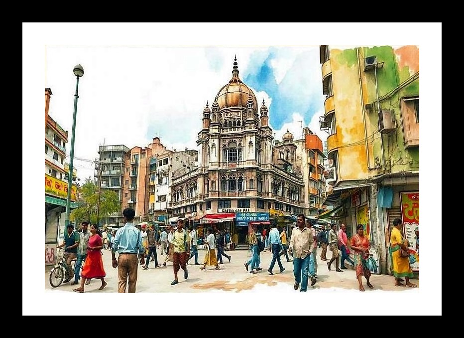 Indian Street Scene Portrait: Vibrant Daily Life Wall Art, Interior Accents, Framing Solutions, Residential/Commercial Decor, Premium Gifts | Size: 8 x 12 inches