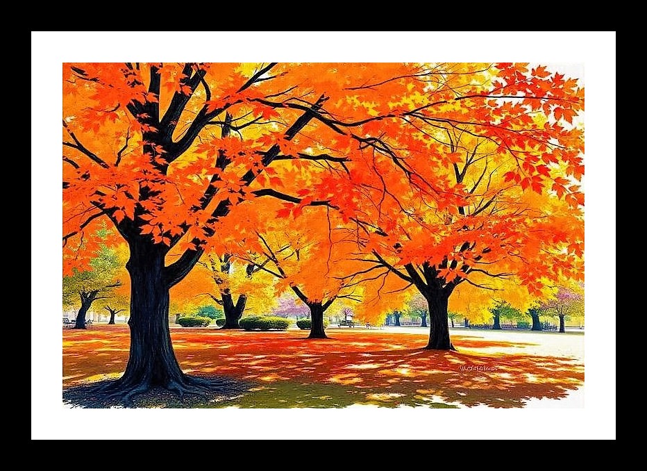 Autumnal Paradise Watercolor Portrait - Red Leaf Trees Photo Frame With Photo, Wall Hanging Art, Wall Decor, Home Decor, Picture Frame | Size: 8 x 12 inches