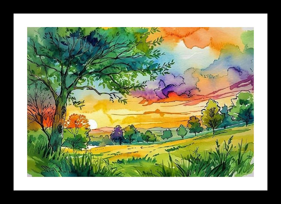 Fiery Sunset Silhouette: Stunning Landscape Portrait. Wall Art, Interior Accents, Framing Solutions, Residential/Commercial Decor, Premium Gifts | Size: 8 x 12 inches