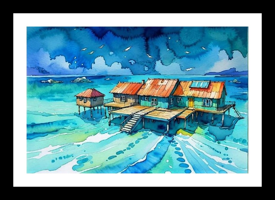 Turquoise Paradise: Overwater Bungalows Portrait. Wall Art, Interior Accents, Framing Solutions, Residential/Commercial Decor, Premium Gifts | Size: 8 x 12 inches