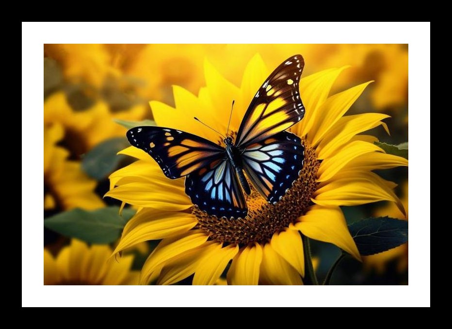 Sunflower Butterfly Bliss Wall Art, Interior Accents, Framing Solutions, Residential/Commercial Decor, Premium Gifts | Size: 8 x 12 inches