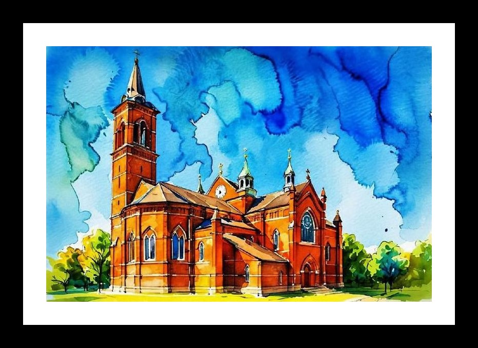 Majestic Brick Church Watercolor Art - Dramatic Sky Portrait Wall Art, Interior Accents, Framing Solutions, Residential/Commercial Decor, Premium Gifts | Size: 8 x 12 inches