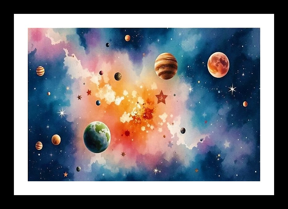 Nebula Galaxy Watercolor: Planets & Stars Art. Wall Art, Interior Accents, Framing Solutions, Residential/Commercial Decor, Premium Gifts | Size: 8 x 12 inches