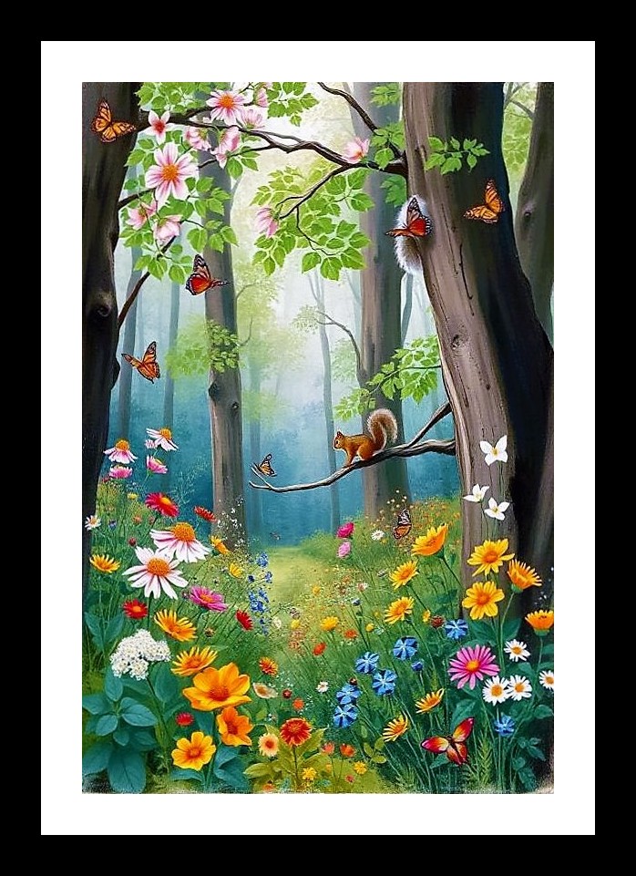 Enchanted Forest Portrait: Butterflies, Blooms, & Woodland Life Wall Art, Interior Accents, Framing Solutions, Residential/Commercial Decor, Premium Gifts | Size: 8 x 12 inches