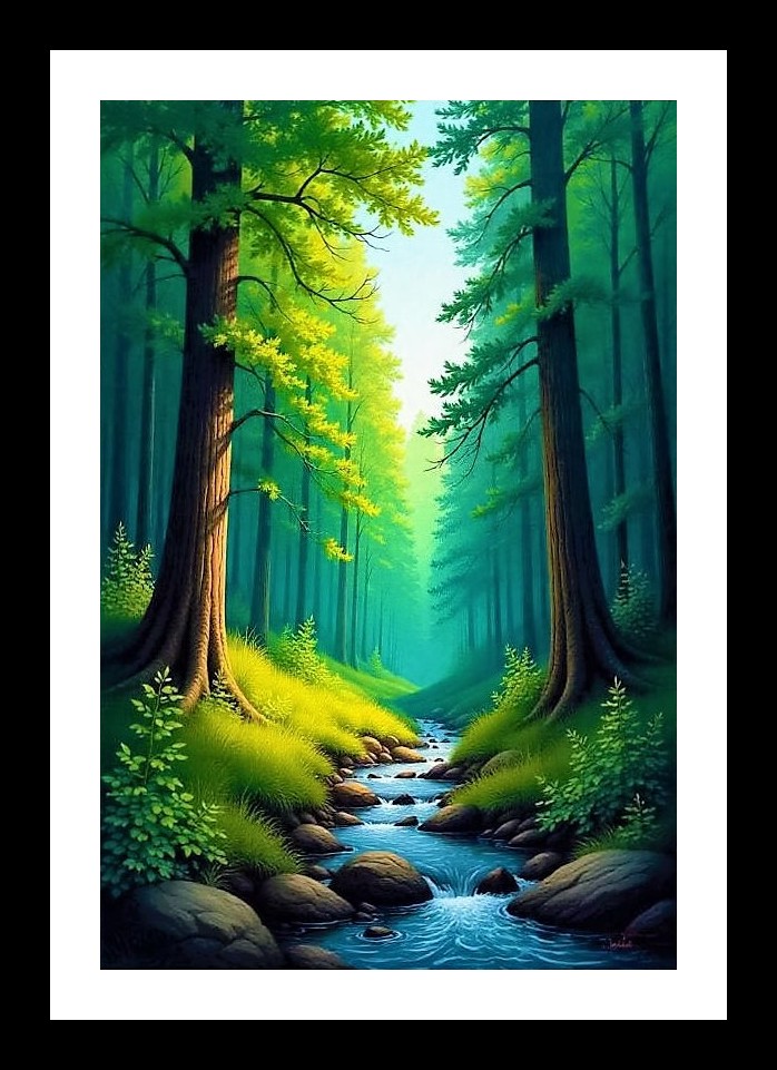 Tropical Forest Watercolor Portrait - Serene Greenery & Water Stream Wall Art, Interior Accents, Framing Solutions, Residential/Commercial Decor, Premium Gifts | Size: 8 x 12 inches