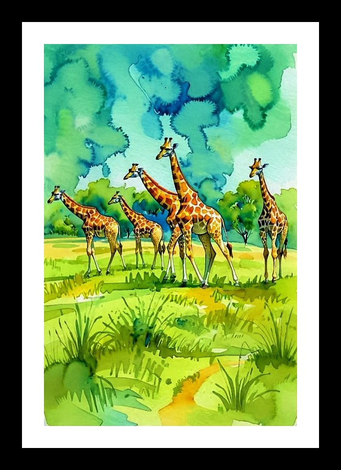 Savanna Serenity: Graceful Giraffes in Golden Light Portrait. Photo Frame With Photo, Wall Hanging Art, Wall Decor, Home Decor, Picture Frame | Size: 8 x 12 inches