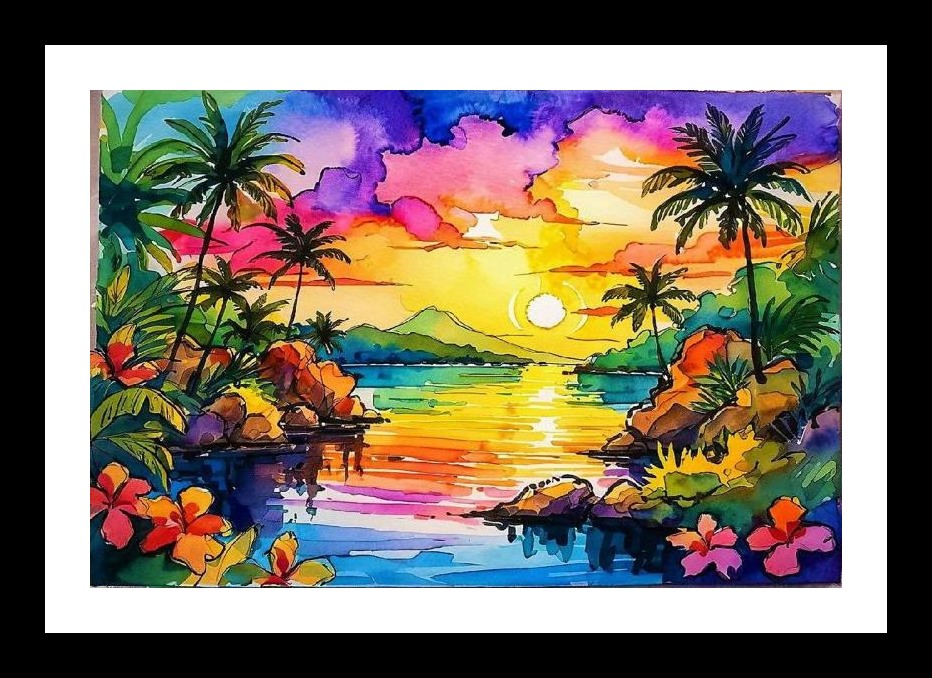Tropical Sunset Paradise Portrait - Vibrant Island Art Wall Art, Interior Accents, Framing Solutions, Residential/Commercial Decor, Premium Gifts | Size: 8 x 12 inches