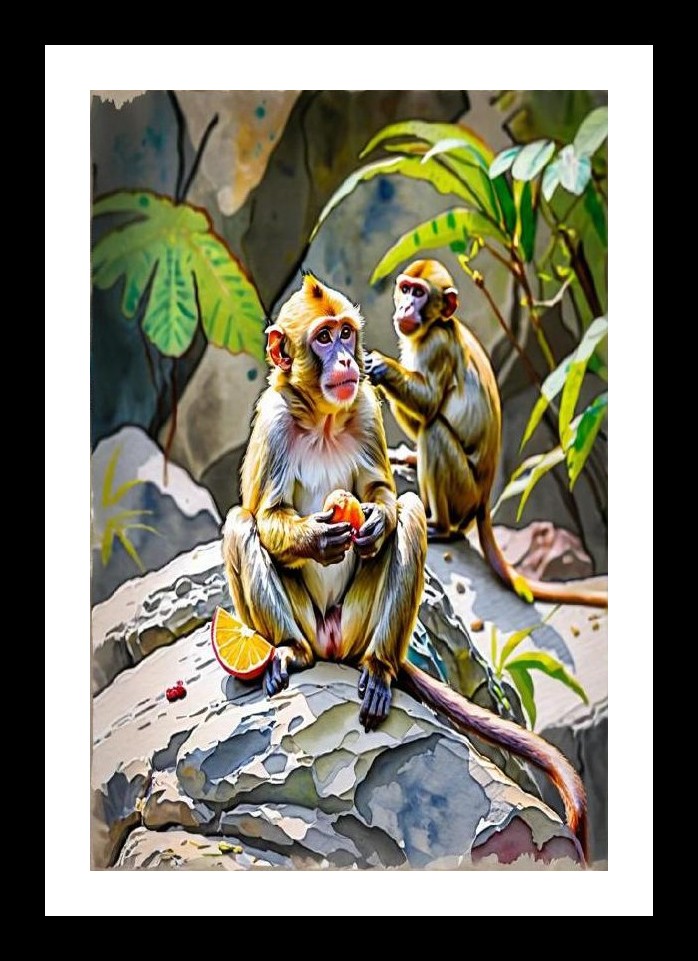 Tropical Monkeys Citrus Joy - Lush Portrait Photo Frame With Photo, Wall Hanging Art, Wall Decor, Home Decor, Picture Frame | Size: 8 x 12 inches