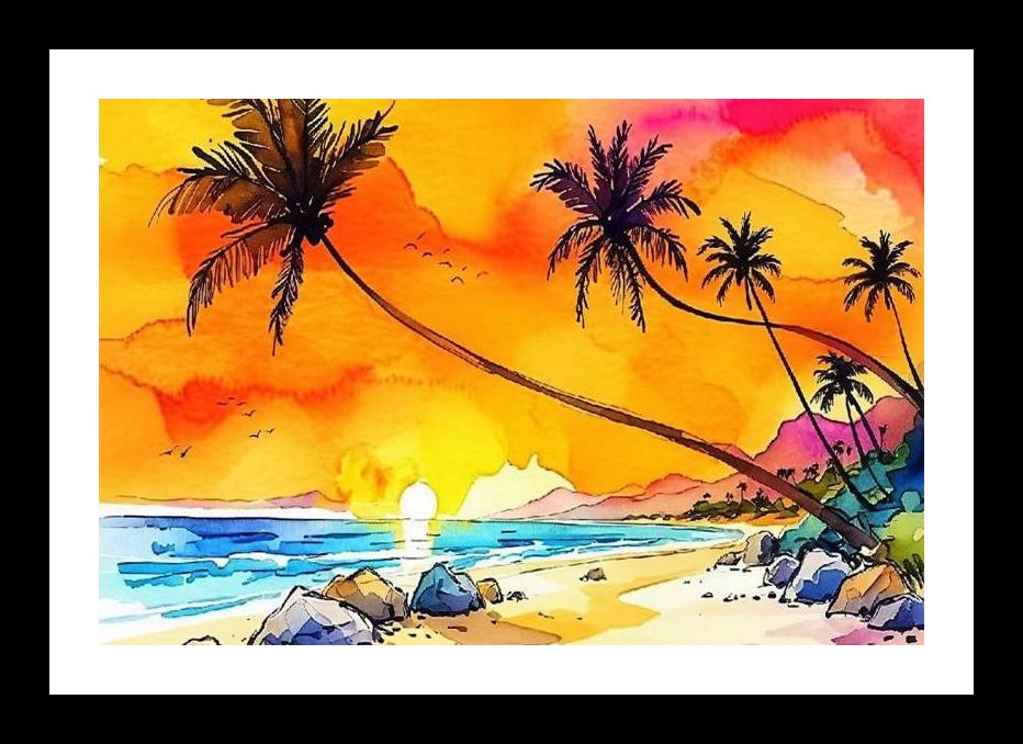 Sunset Beach Paradise Portrait - Wall Art, Interior Accents, Framing Solutions, Residential/Commercial Decor, Premium Gifts | Size: 8 x 12 inches