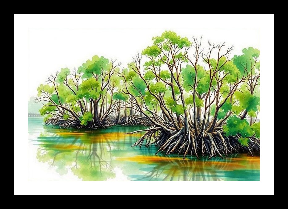 Mangrove Roots in Serene Waters: A Stunning Portrait Wall Art, Interior Accents, Framing Solutions, Residential/Commercial Decor, Premium Gifts | Size: 8 x 12 inches