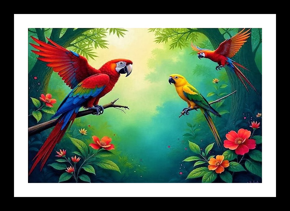 Tropical Parrot Portrait Painting - Wildlife Jungle Art Photo Frame With Photo, Wall Hanging Art, Wall Decor, Home Decor, Picture Frame | Size: 8 x 12 inches