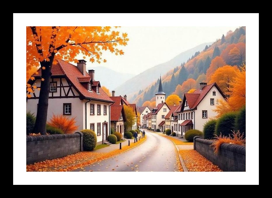 Autumn Village Portrait: Hillside Charm. Wall Art, Interior Accents, Framing Solutions, Residential/Commercial Decor, Premium Gifts | Size: 8 x 12 inches