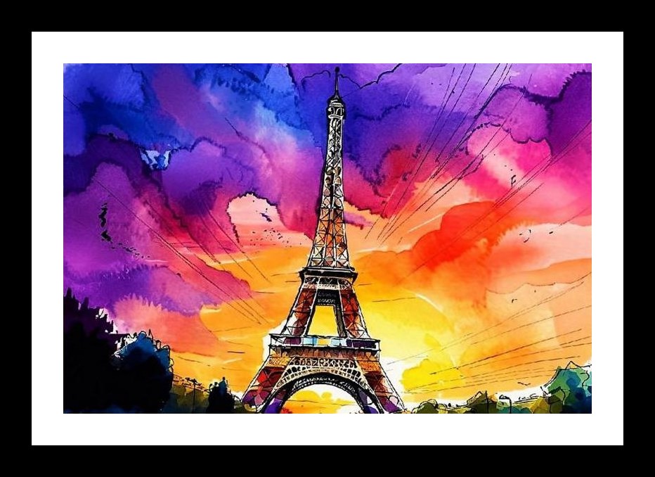 Eiffel Tower Sunset Watercolor: Parisian Charm. Wall Art, Interior Accents, Framing Solutions, Residential/Commercial Decor, Premium Gifts | Size: 8 x 12 inches