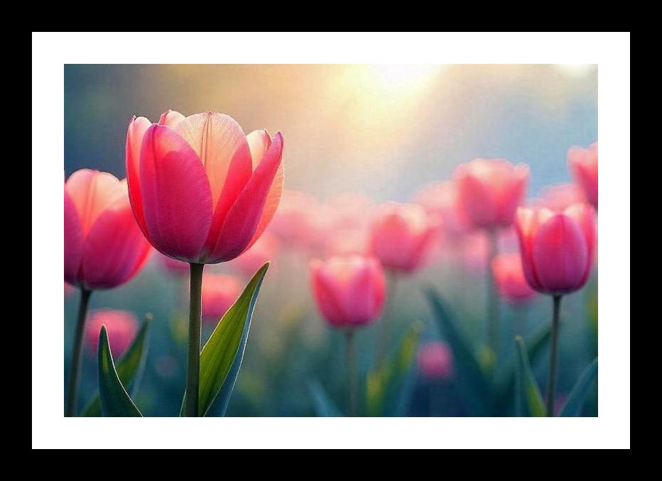 Golden Light Pink Tulips: Breathtaking Spring Scene Wall Art, Interior Accents, Framing Solutions, Residential/Commercial Decor, Premium Gifts | Size: 8 x 12 inches