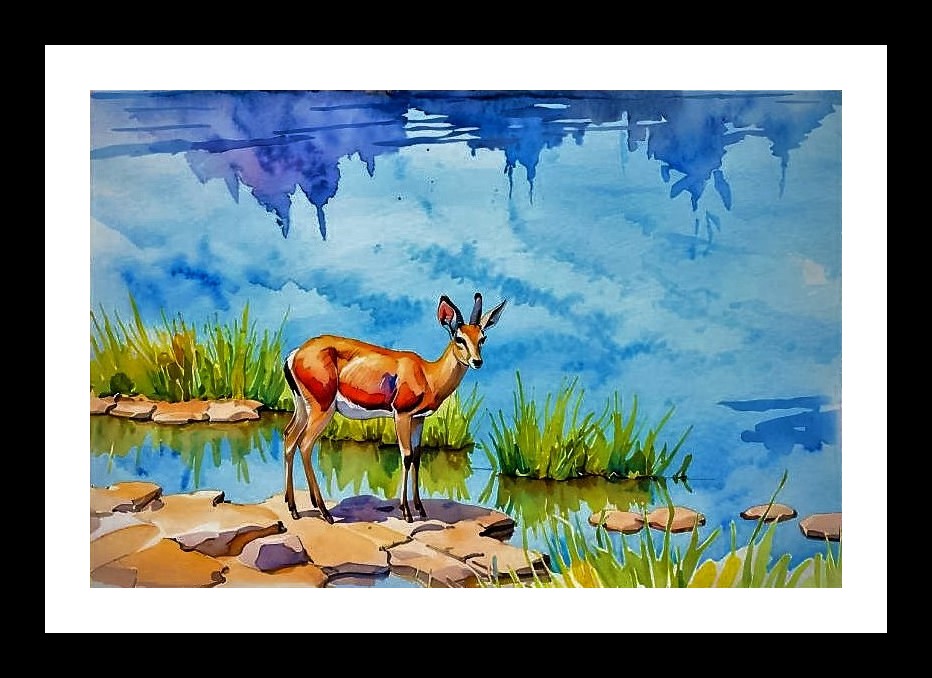 Antelope Serenity: Tranquil Waterside Portrait Wall Art, Interior Accents, Framing Solutions, Residential/Commercial Decor, Premium Gifts | Size: 8 x 12 inches
