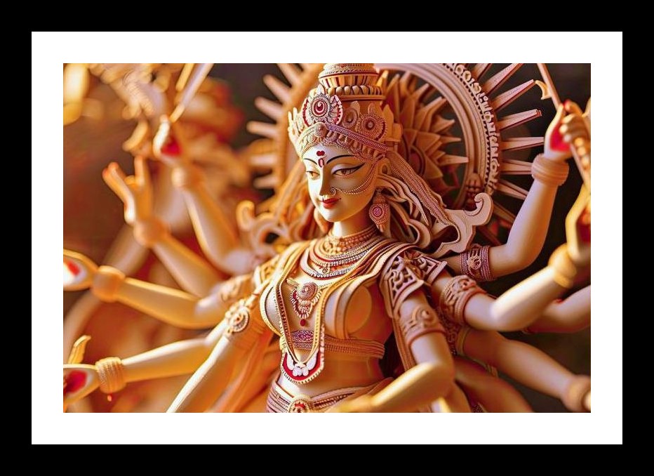 Radiant Durga Statue: Divine Power Photograph Wall Art, Interior Accents, Framing Solutions, Residential/Commercial Decor, Premium Gifts | Size: 8 x 12 inches
