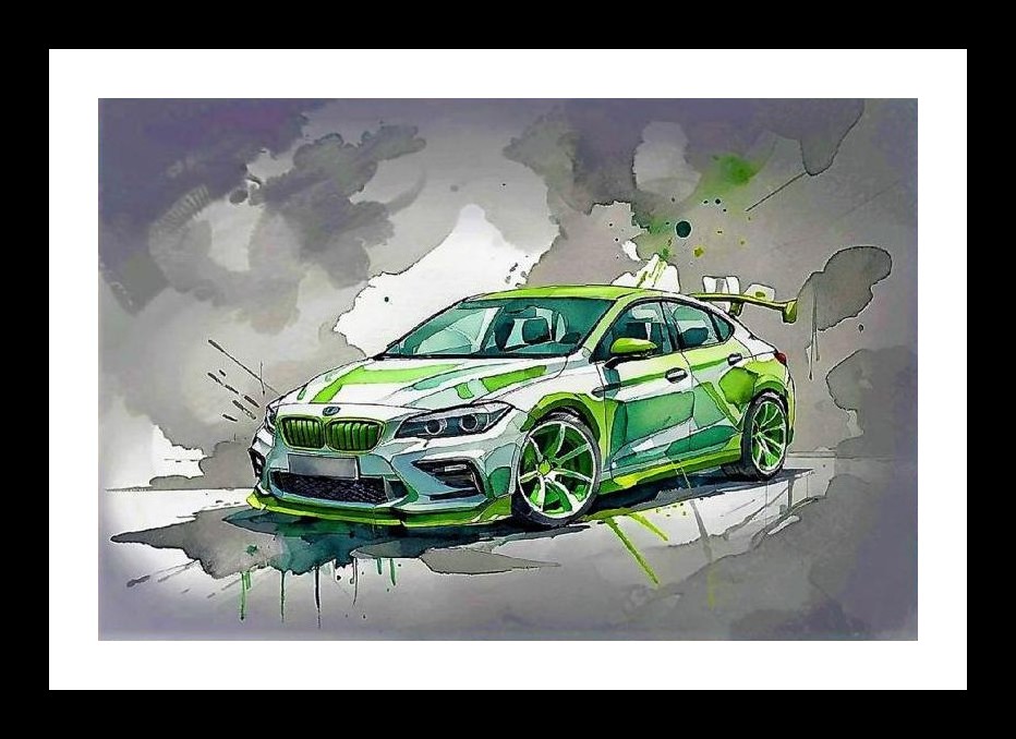 Green Sports Car Watercolor Art: Speed & Smoke. Wall Art, Interior Accents, Framing Solutions, Residential/Commercial Decor, Premium Gifts | Size: 8 x 12 inches
