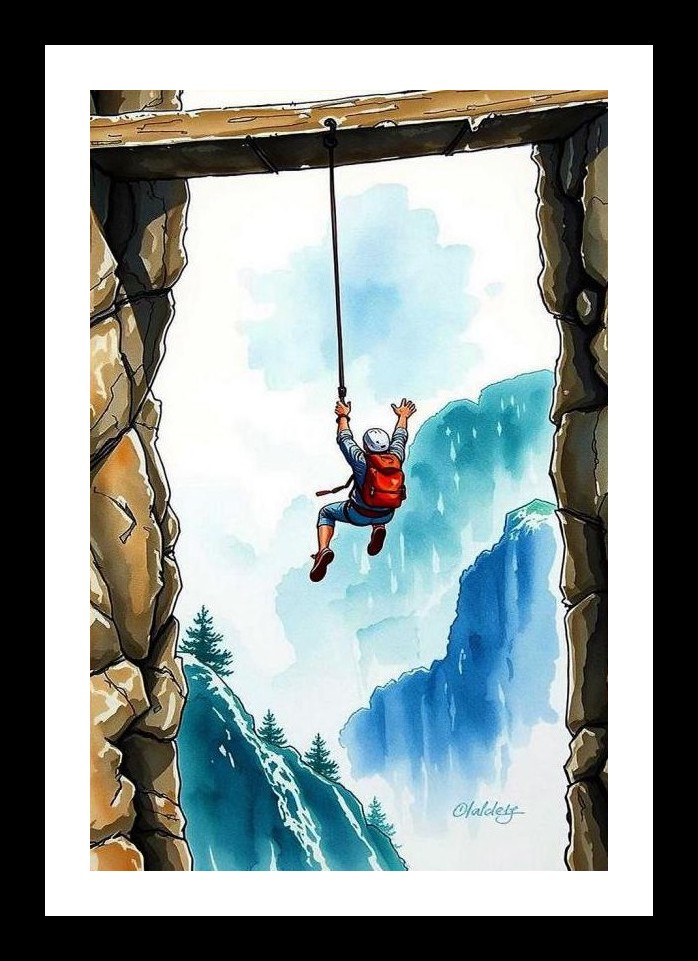 Mountain Descent: Climber Rappelling Portrait Wall Art, Interior Accents, Framing Solutions, Residential/Commercial Decor, Premium Gifts | Size: 8 x 12 inches
