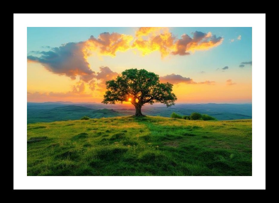 Sunset Silhouette Hillside Print Wall Art, Interior Accents, Framing Solutions, Residential/Commercial Decor, Premium Gifts | Size: 8 x 12 inches