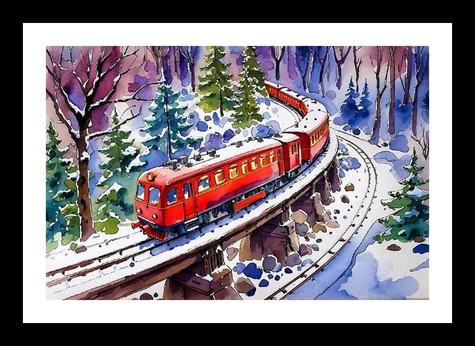 Red Train Winter Wonderland Portrait Wall Art, Interior Accents, Framing Solutions, Residential/Commercial Decor, Premium Gifts | Size: 8 x 12 inches