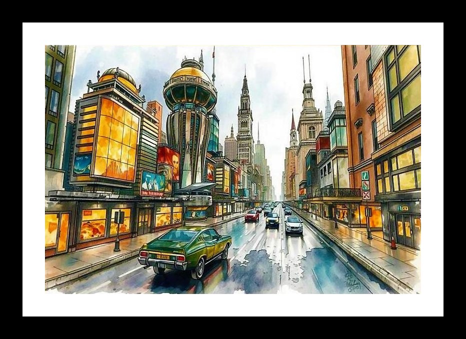 Vibrant Watercolor Urban Tapestry: Enchanting Portrait of a Modern City's Skyline, Photo Frame With Photo, Wall Hanging Art, Wall Decor, Home Decor, Picture Frame | Size: 8 x 12 inches