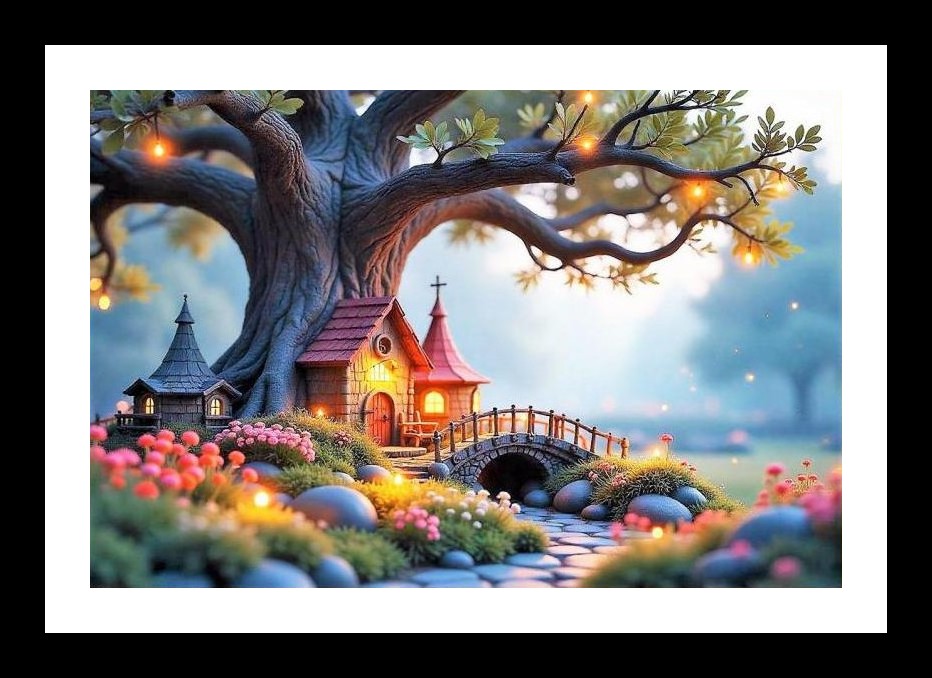 Enchanted Village Portrait: Glowing Tree Fairy tale Scene Wall Art, Interior Accents, Framing Solutions, Residential/Commercial Decor, Premium Gifts | Size: 8 x 12 inches