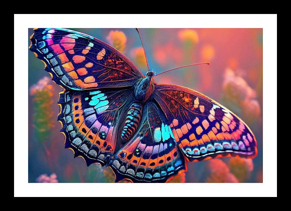 Iridescent Butterfly Beauty - Vibrant Floral Photo. Wall Art, Interior Accents, Framing Solutions, Residential/Commercial Decor, Premium Gifts | Size: 8 x 12 inches