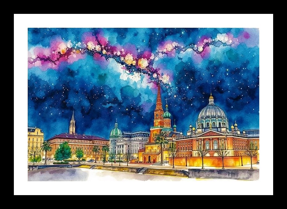 Vibrant City Nights: A Colorful Sky Portrait. Wall Art, Interior Accents, Framing Solutions, Residential/Commercial Decor, Premium Gifts | Size: 8 x 12 inches
