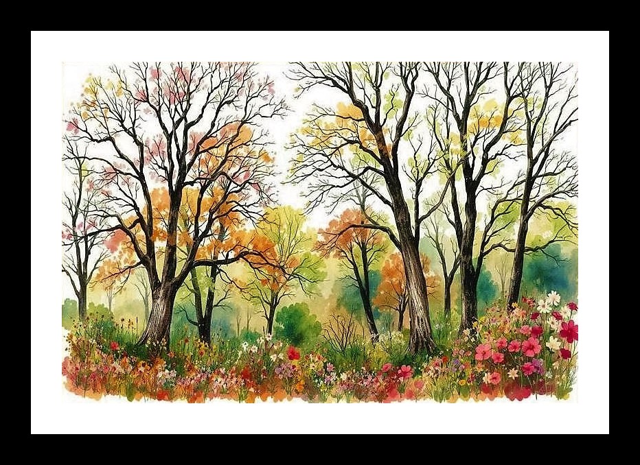 Watercolor Forest Bloom: Floral Trees Portrait. Wall Art, Interior Accents, Framing Solutions, Residential/Commercial Decor, Premium Gifts | Size: 8 x 12 inches